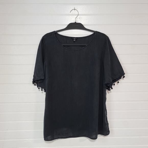 Talbots Plus Size 1X 100% Linen Tasseled Lagenlook Boho Cottage Nautical Top - Picture 1 of 11